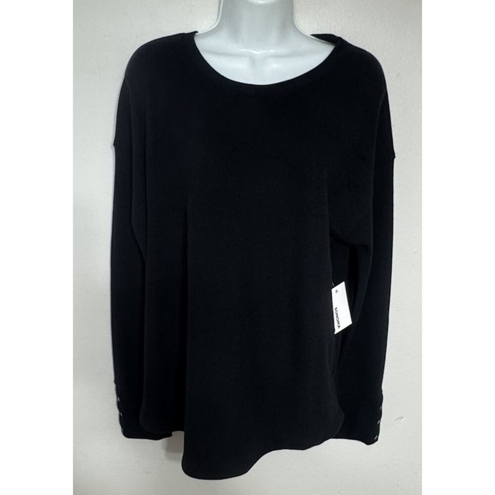 Sonoma Waffle Knit Pull-Over Women’s Large Buttons Black Gold Button Wrist NEW